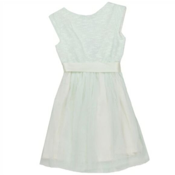 RMLA Girls Holiday Dress with sweater knit upper and jewels, mint green, size 3T - Picture 2 of 7